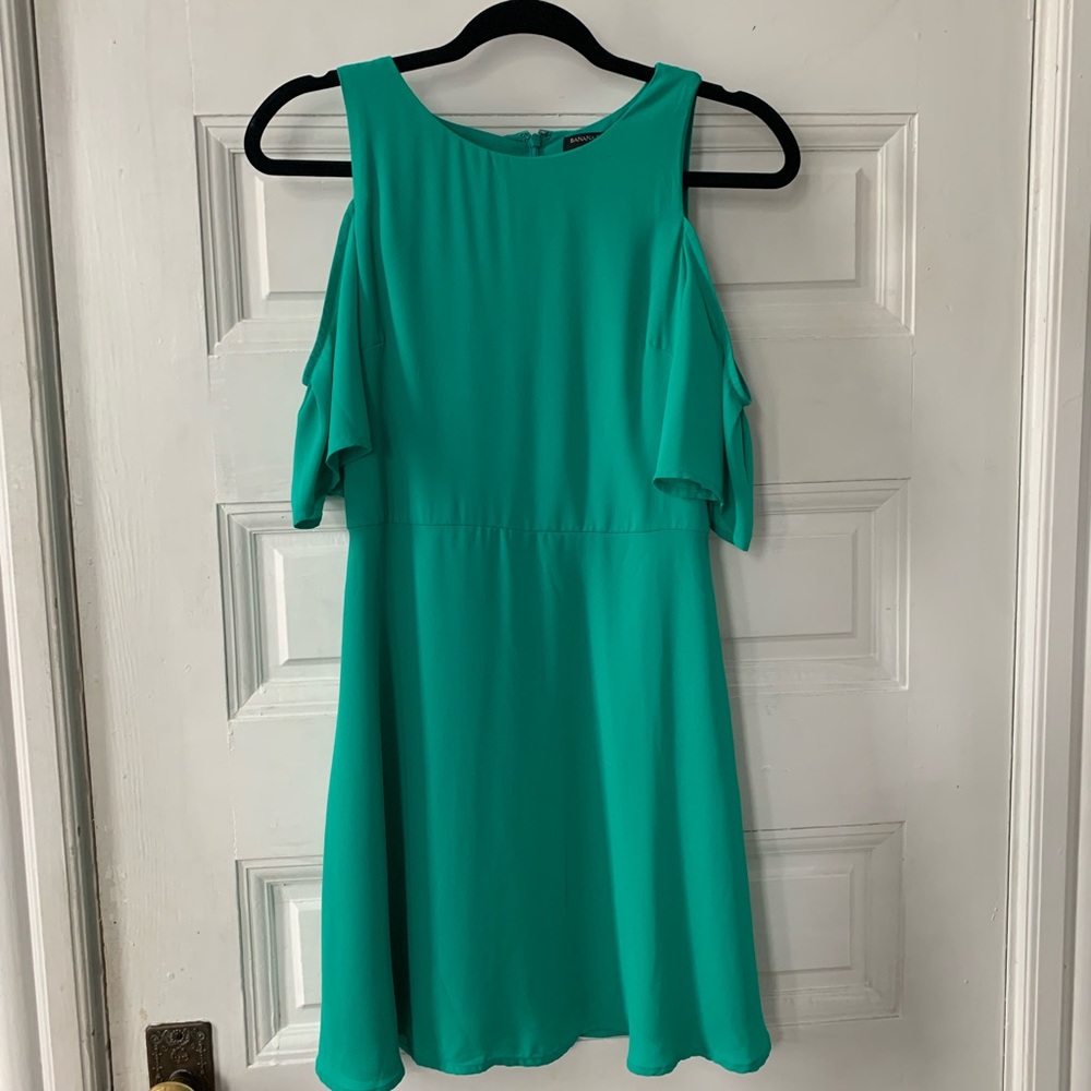 Banana Republic Flirty Cold Shoulder Teal Dress